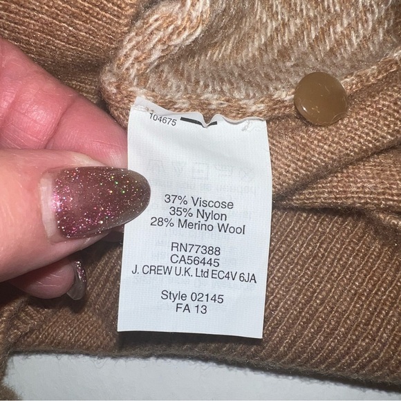 J. Crew Factory Herringbone Peter Pan Collar Sweater in Camel Brown Sz XS - Picture 7 of 12